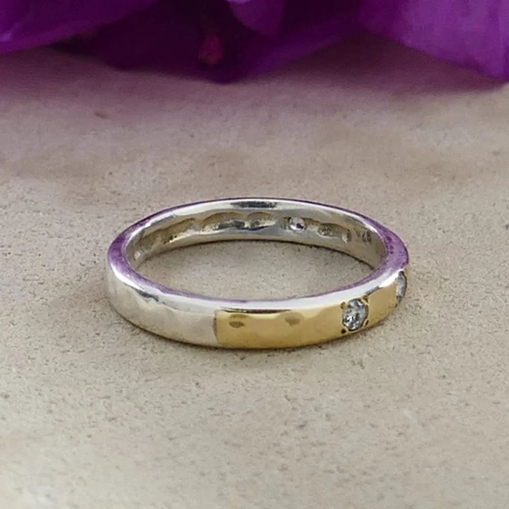 0.4 Carat Natural Blue Topaz Gemstone Mixed metal ring Two Tone Solid 9k Yellow Gold & 925 Sterling Silver Unique Stackable Ring Set Setting