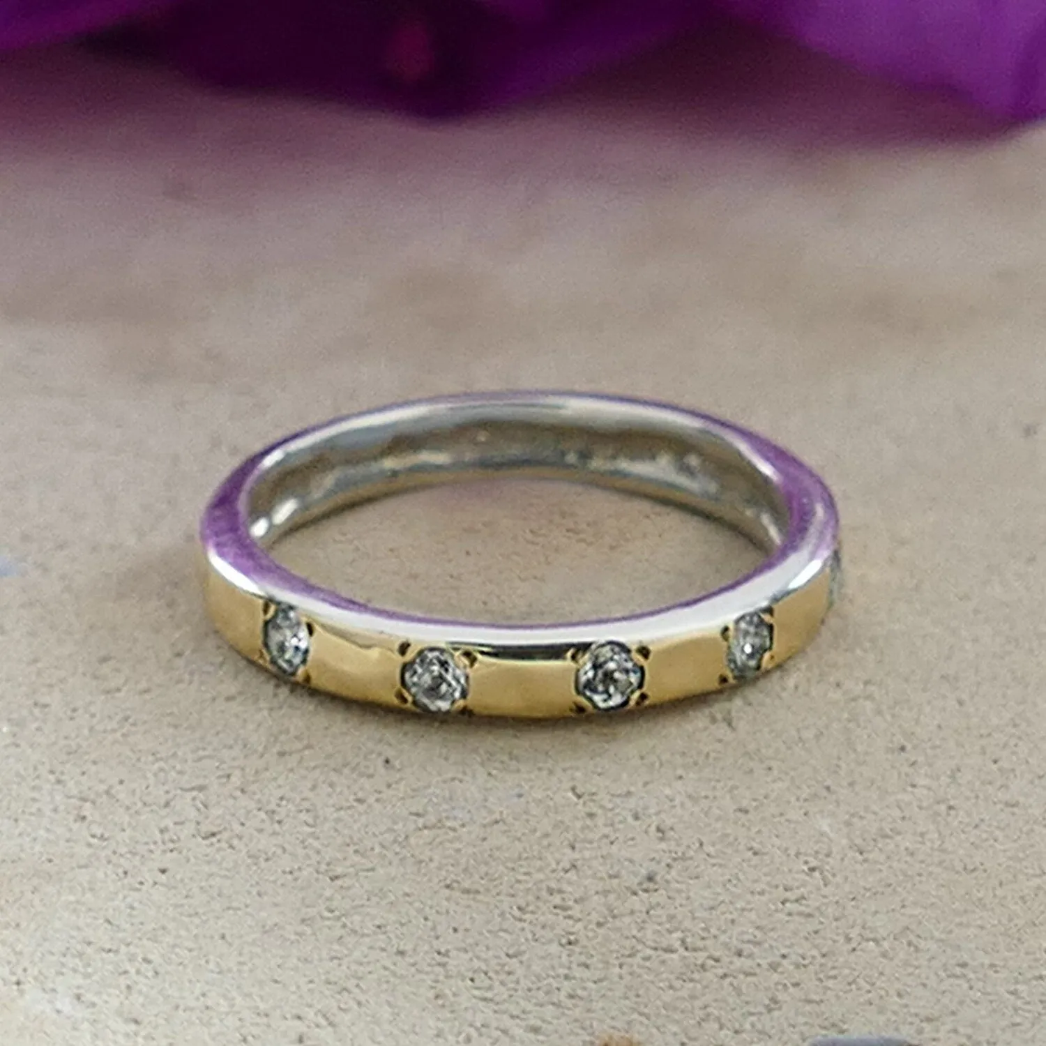 0.4 Carat Natural Blue Topaz Gemstone Mixed metal ring Two Tone Solid 9k Yellow Gold & 925 Sterling Silver Unique Stackable Ring Set Setting
