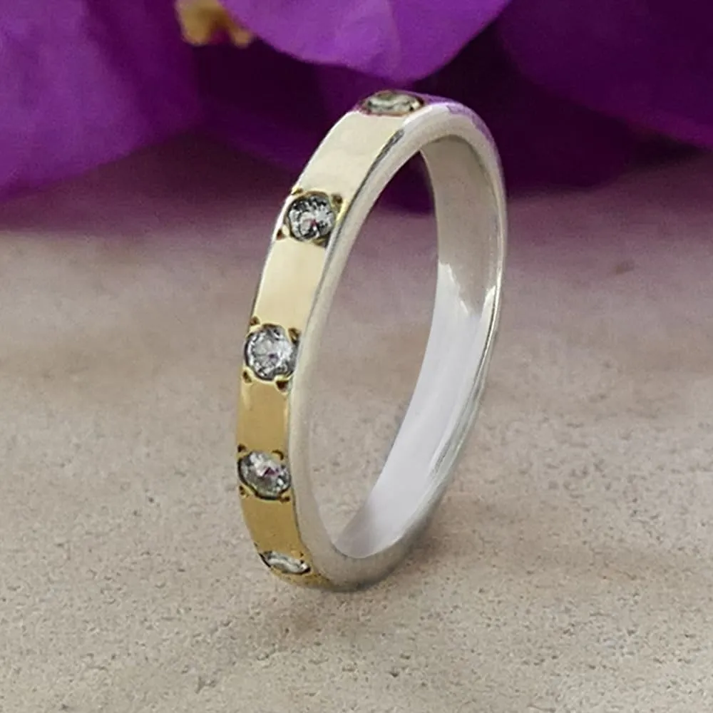 0.4 Carat Natural Blue Topaz Gemstone Mixed metal ring Two Tone Solid 9k Yellow Gold & 925 Sterling Silver Unique Stackable Ring Set Setting