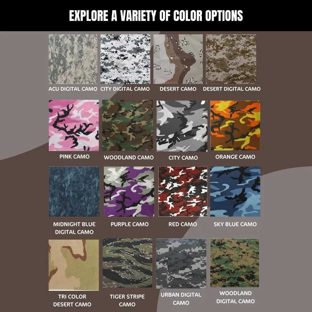 12 Pack Camouflage Bandanas Army Camo Headwraps Military Head Scarves Do-rags 100% Cotton Bandannas 22'' Square