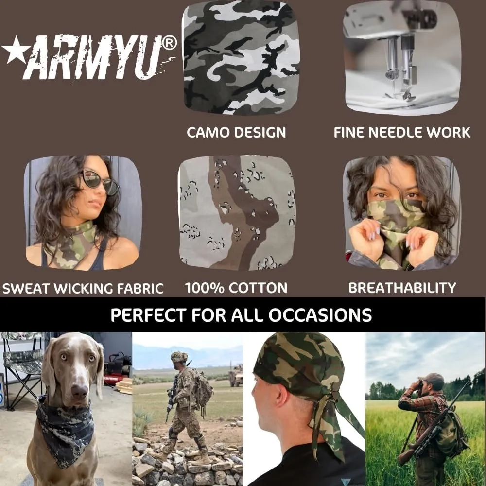 12 Pack Camouflage Bandanas Army Camo Headwraps Military Head Scarves Do-rags 100% Cotton Bandannas 22'' Square