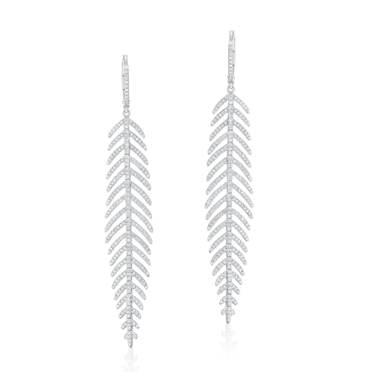 14k Gold & Diamond Feather Earrings - 1.54ct