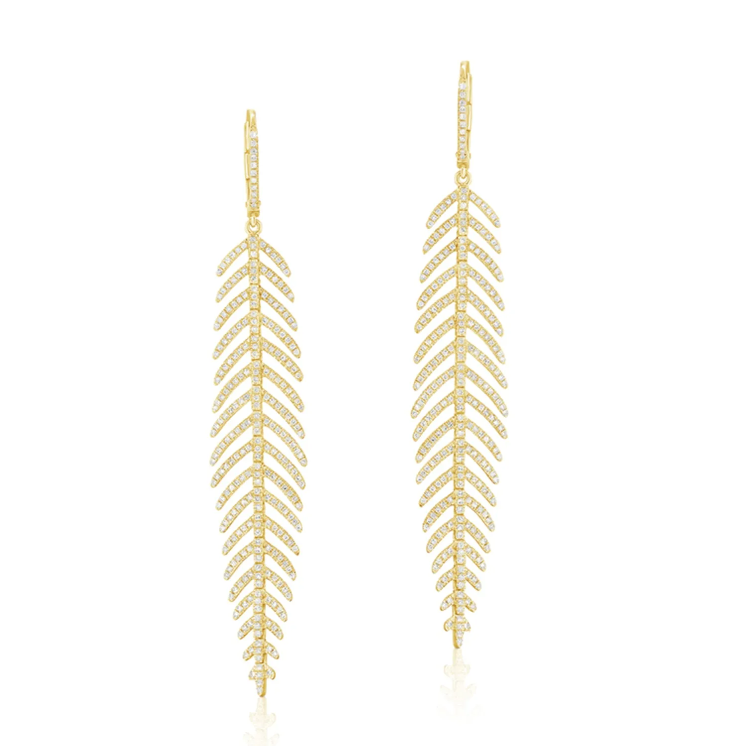 14k Gold & Diamond Feather Earrings - 1.54ct