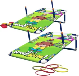 2 in 1 Bean Bag Toss Game - Ring Toss/Cornhole Set with Bags - Fun Outdoor Games for Kids