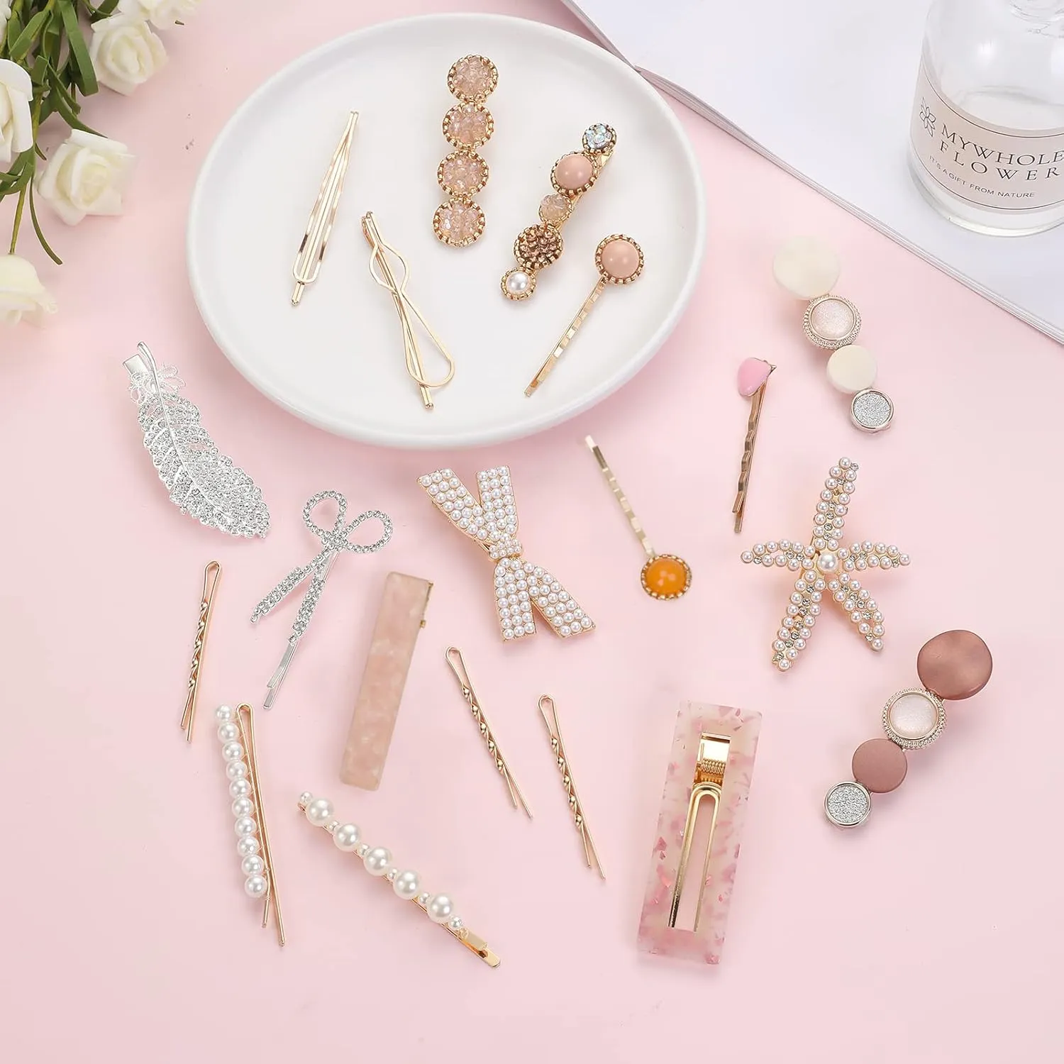 20 Pieces Pearl Hair Clips Set, Hair Barrettes Acrylic Resin Sweet Decorative Bobby Pins Hairpin Headwear Hair Accessories Headwear for Women and Girls
