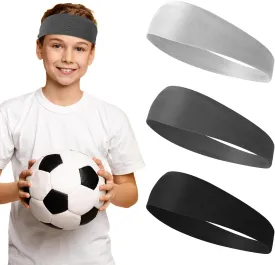 3 Pcs Kids Sports Headbands Boys Girls Athletic Elastic Sweatbands Children Soft Moisture Wicking Hairband Absorbing Sweat Band for Football Basketball Running Tennis