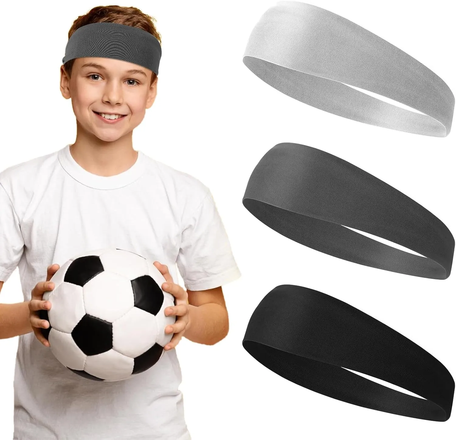 3 Pcs Kids Sports Headbands Boys Girls Athletic Elastic Sweatbands Children Soft Moisture Wicking Hairband Absorbing Sweat Band for Football Basketball Running Tennis