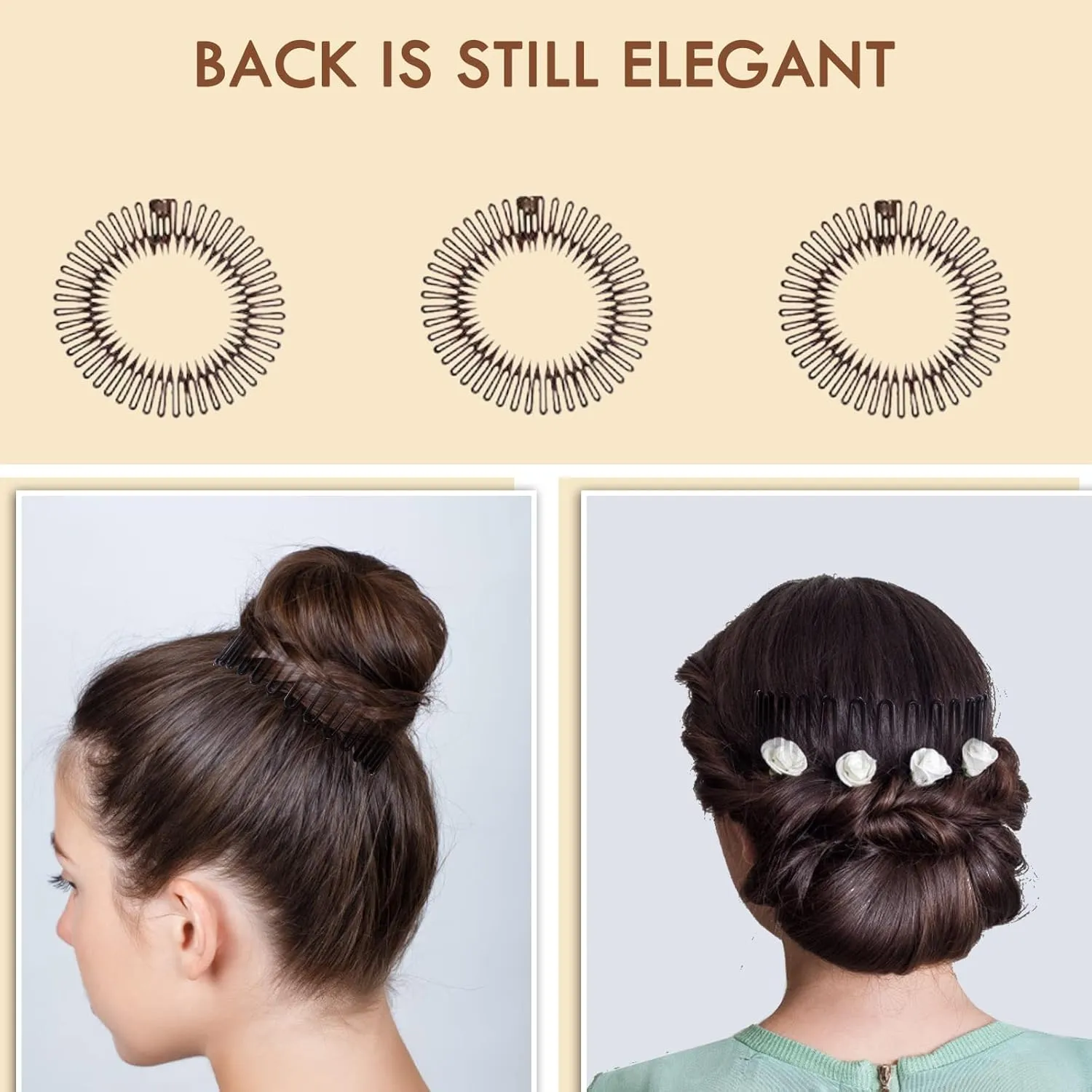 3Pieces Flexible Plastic Circular Stretch Hair Combs, Headband Hairband Holder for Women Girls