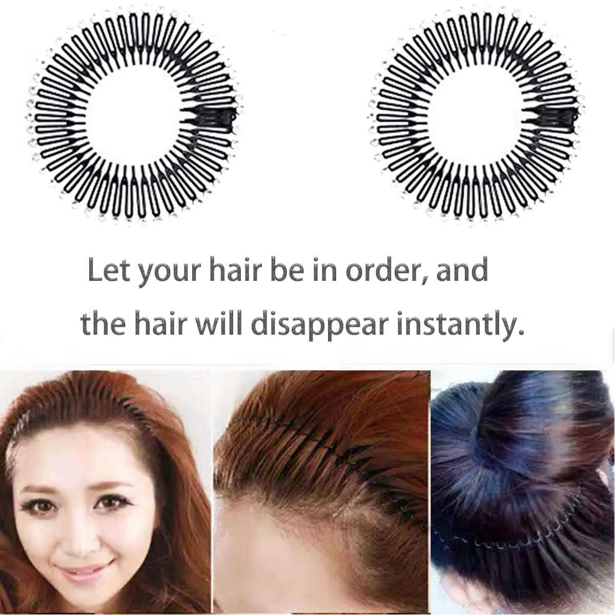3Pieces Full Circular Stretch Hairband Holder for Women Girls - Flexible Plastic Circle Comb and Hair Comb