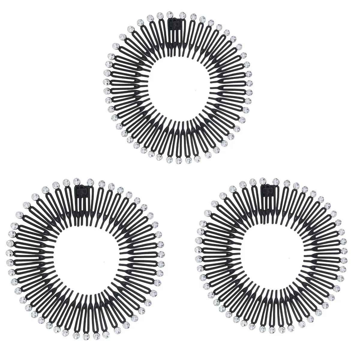 3Pieces Full Circular Stretch Hairband Holder for Women Girls - Flexible Plastic Circle Comb and Hair Comb