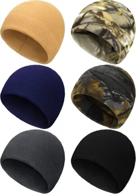 6 Pcs Fleece Skull Cap Men Fleece Beanie Winter Watch Hat Warm Polar Beanie Cap Thick Windproof Unisex for Outdoor Exercising