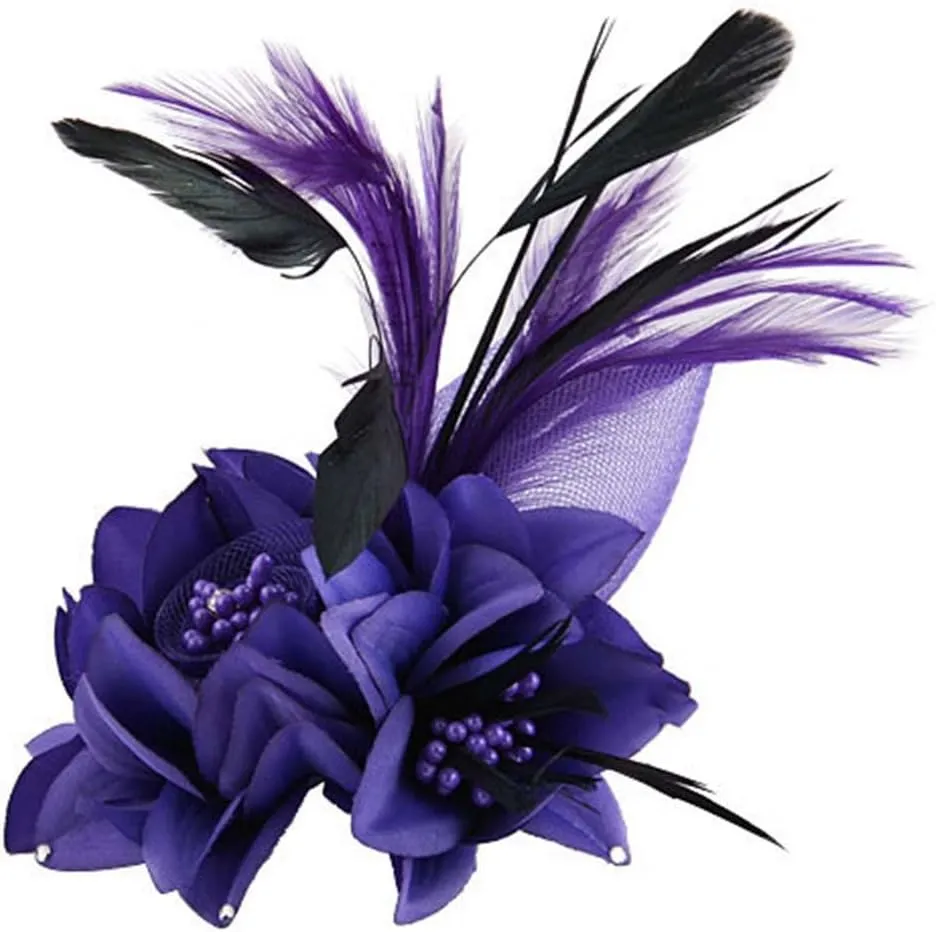 ACTLATI Fascinator Hat for Women Flower Mesh Feathers Hair Clip Tea Party Wedding Cocktail 20s Flapper Headpiece