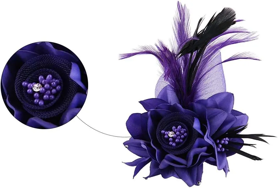 ACTLATI Fascinator Hat for Women Flower Mesh Feathers Hair Clip Tea Party Wedding Cocktail 20s Flapper Headpiece