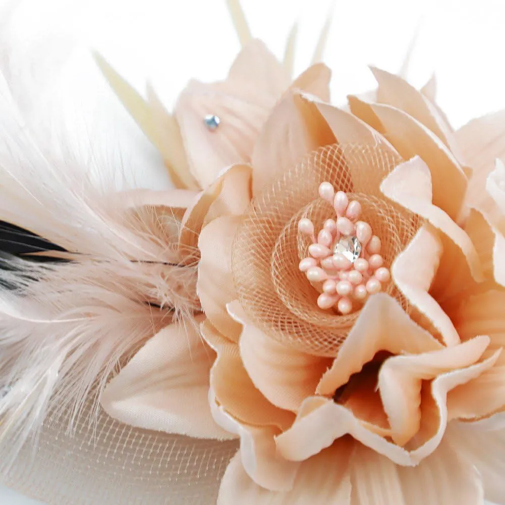 ACTLATI Fascinator Hat for Women Flower Mesh Feathers Hair Clip Tea Party Wedding Cocktail 20s Flapper Headpiece