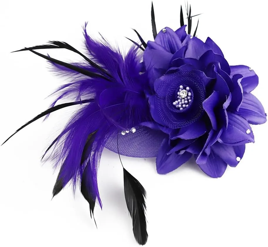 ACTLATI Fascinator Hat for Women Flower Mesh Feathers Hair Clip Tea Party Wedding Cocktail 20s Flapper Headpiece