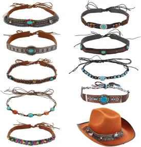 AHANDMAKER 9pcs Mixed Color Vintage Beaded Hat Bands for Sun Hat Fedora Cowboy Cowgirl Hats Accessories