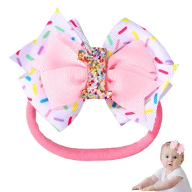 Baby Bow Headband, Cute Baby Hair Bow Elastic Hairband Bow Hair Accessories for Newborn Baby Girls Toddlers 1st First Birthday Party Decorations Photo Props (Ice Cream)