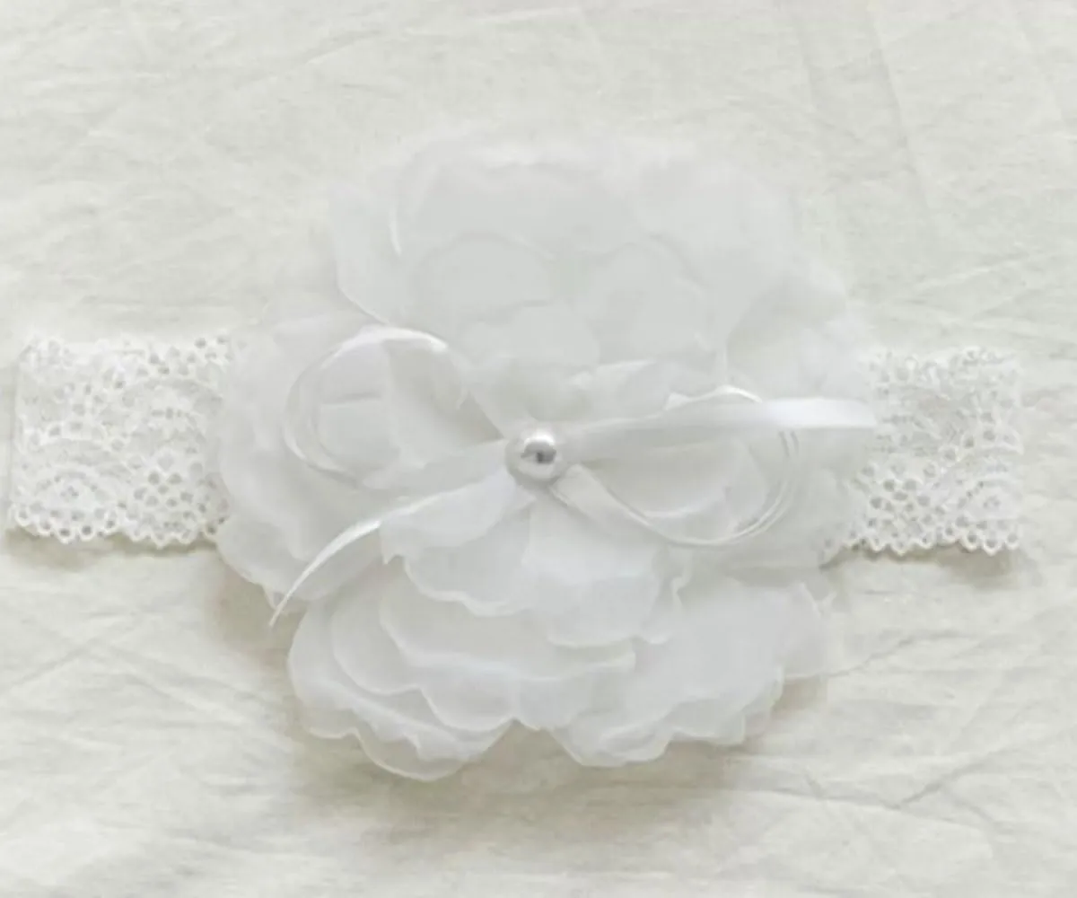 Baby Girl Headband Floral White Lace Baptism Christening Hairband Elastics Soft Head Wrap for Toddlers Hair Accessories for Infants Kids Shower Birthday Wedding Party (Style 10)