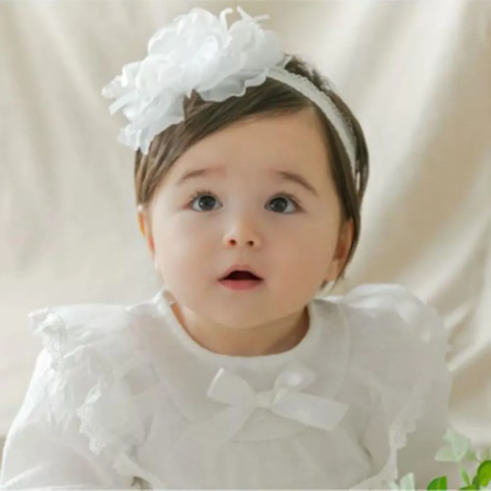 Baby Girl Headband Floral White Lace Baptism Christening Hairband Elastics Soft Head Wrap for Toddlers Hair Accessories for Infants Kids Shower Birthday Wedding Party (Style 10)