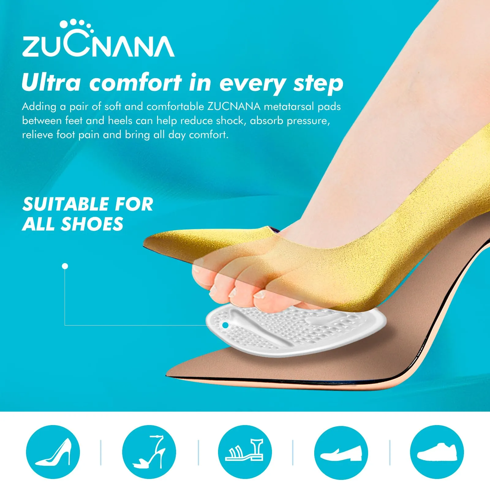 Ball of Foot Cushions (2 Pairs Gel Shoe Inserts), Heel Inserts for Women, Non Slip Heel Pads, Heel Cushions for Foot Pain Relief and Comfort | One Size Fits Any (Clear) Clear