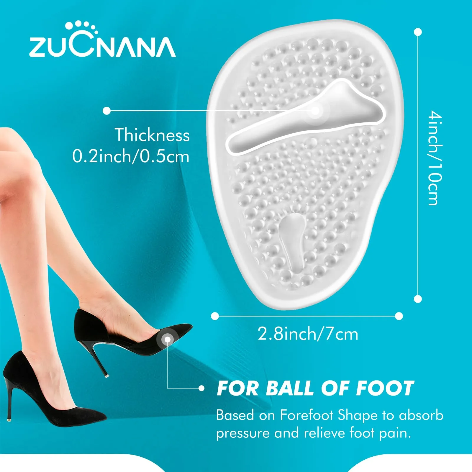 Ball of Foot Cushions (2 Pairs Gel Shoe Inserts), Heel Inserts for Women, Non Slip Heel Pads, Heel Cushions for Foot Pain Relief and Comfort | One Size Fits Any (Clear) Clear