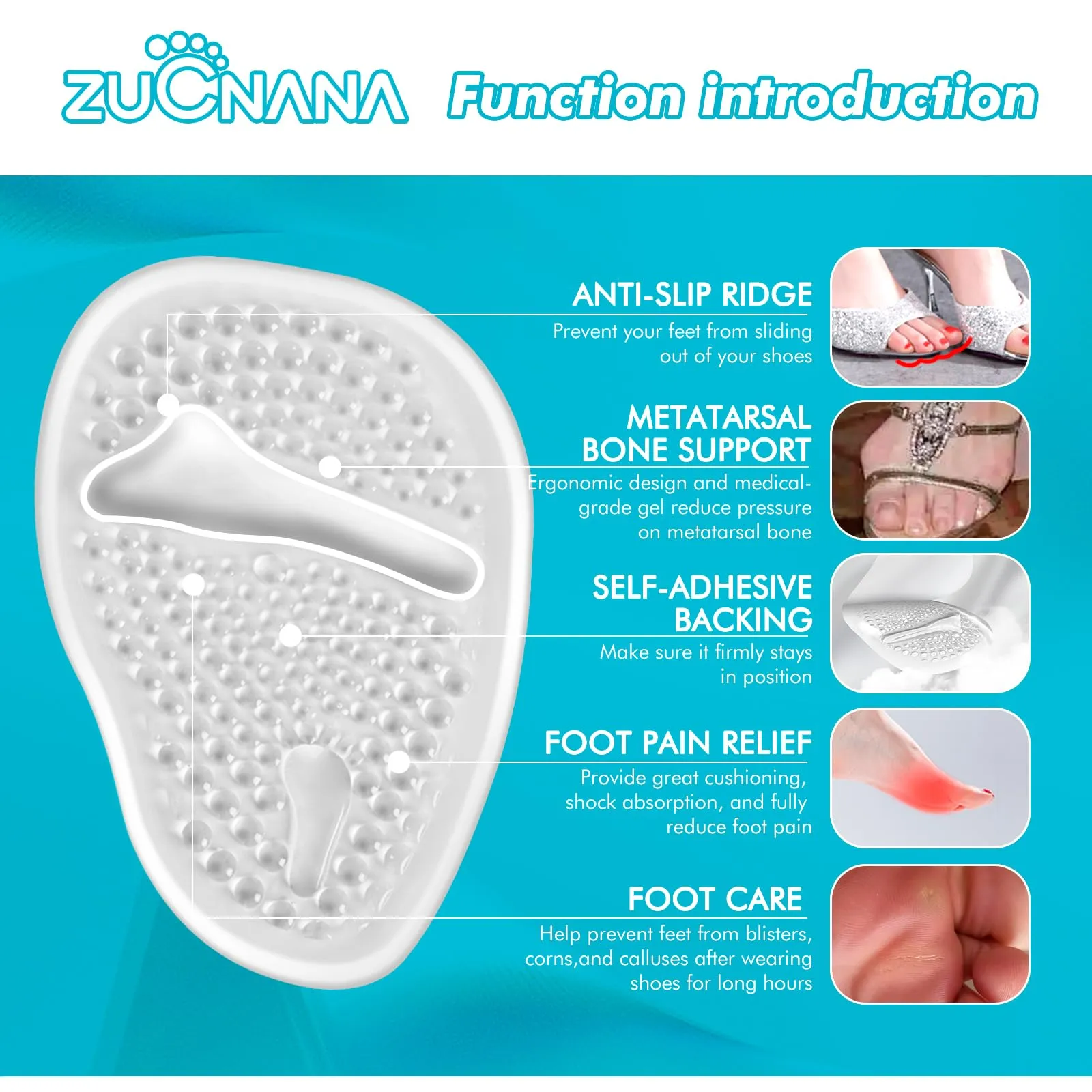 Ball of Foot Cushions (2 Pairs Gel Shoe Inserts), Heel Inserts for Women, Non Slip Heel Pads, Heel Cushions for Foot Pain Relief and Comfort | One Size Fits Any (Clear) Clear