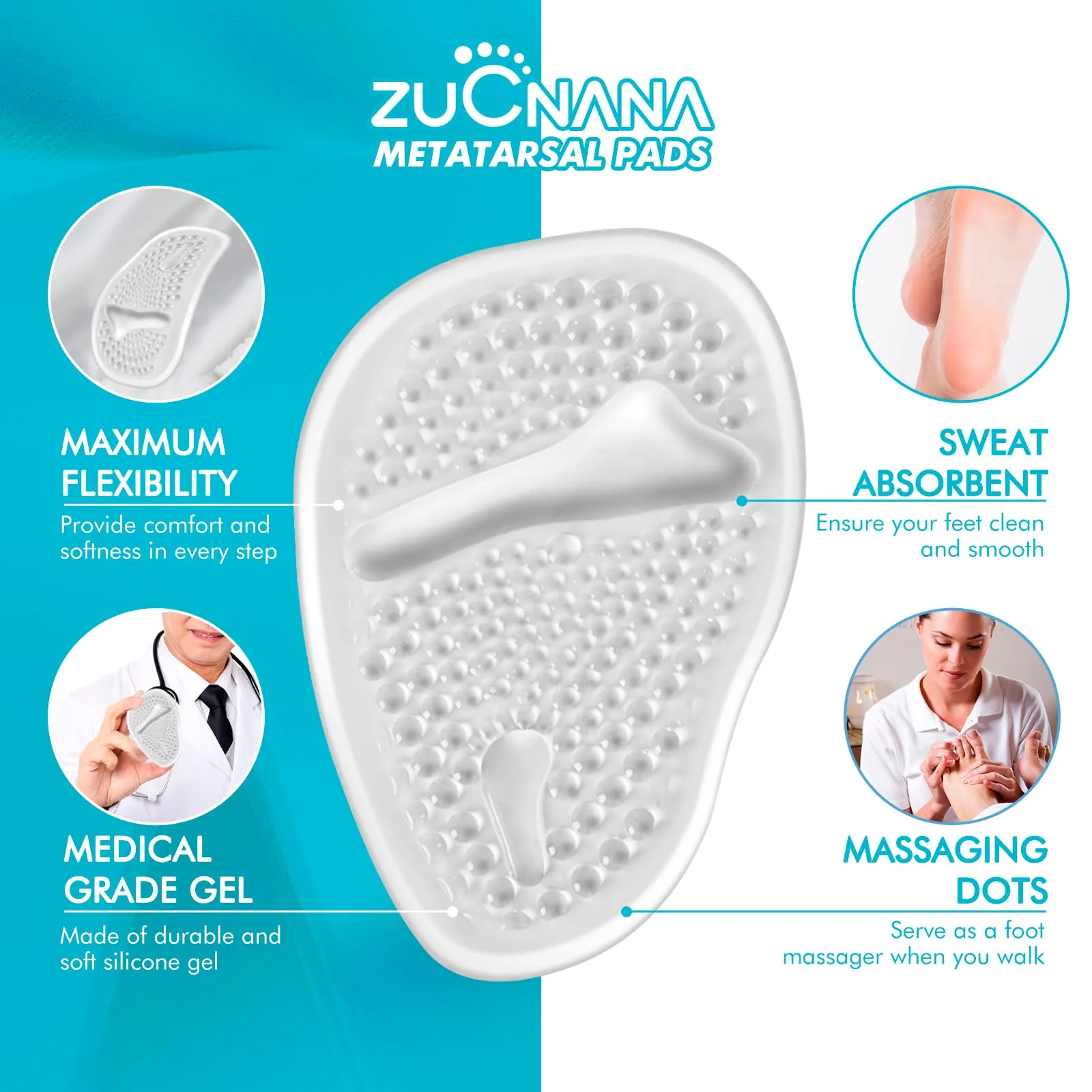 Ball of Foot Cushions (2 Pairs Gel Shoe Inserts), Heel Inserts for Women, Non Slip Heel Pads, Heel Cushions for Foot Pain Relief and Comfort | One Size Fits Any (Clear) Clear