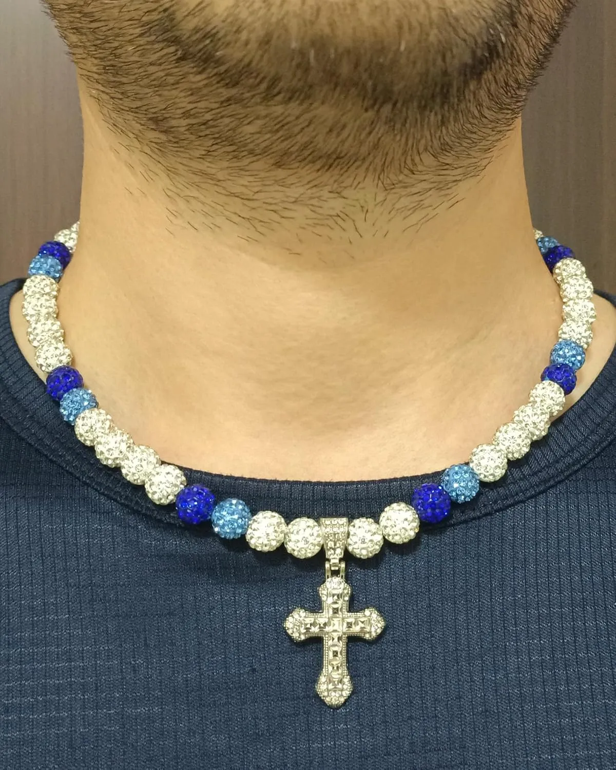 Baseball Necklace for Men 20 Inch Bling Ice Collection Cross Pendant Necklace for Women Rhinestone Clay Beaded Discoball Baseball Accessories Gifts for Team Players Lovers