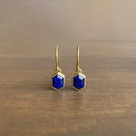 Bezel Set Lapis Hexagon Drop Earrings