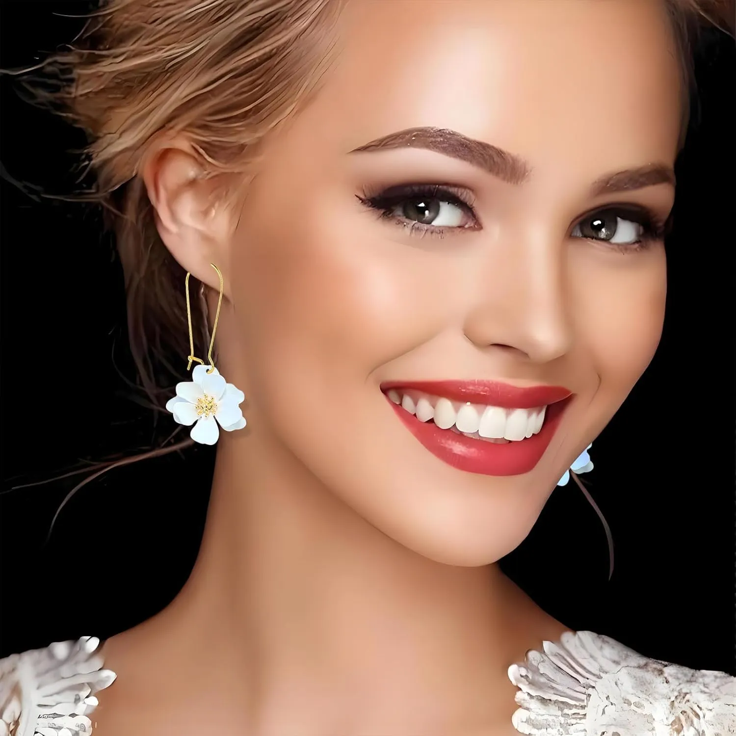 Bohemian Daisy Flower Earrings for Women Elegant Handmade Long Matte Layered Tiered Floral Flower Petal Dangle Drop Earrings Boho Chic Flower Earrings Wedding Birthday Jewelry Gifts