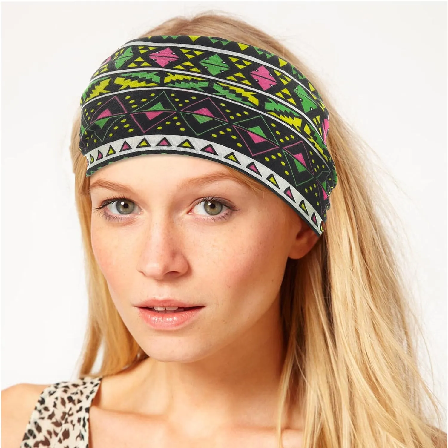 Bohend African Wide Stretchy Knotted Headbands Non Slip Elastic Bandeau Headwraps Colorful Boho Pattern Hair Band Yoga Sport Beach Turban Hair Accessories for Women and Girls 3Ps (2)