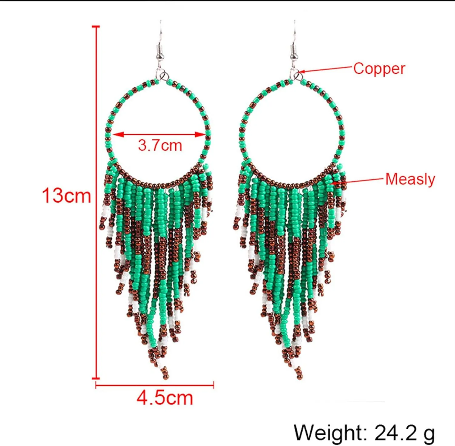 Boho Rice Beads Tassel Hoop Earrings for Women,Multicolor Long Beaded Dangle Earrings Handmade Beaded Tassel Earrings Jewelry Gifts