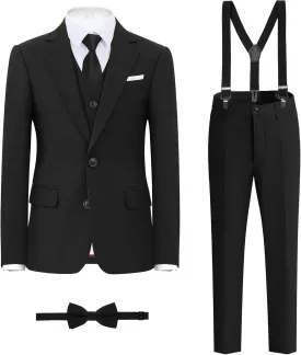Boys' Formal Suit Set, with Suspenders, Adjustable Waist