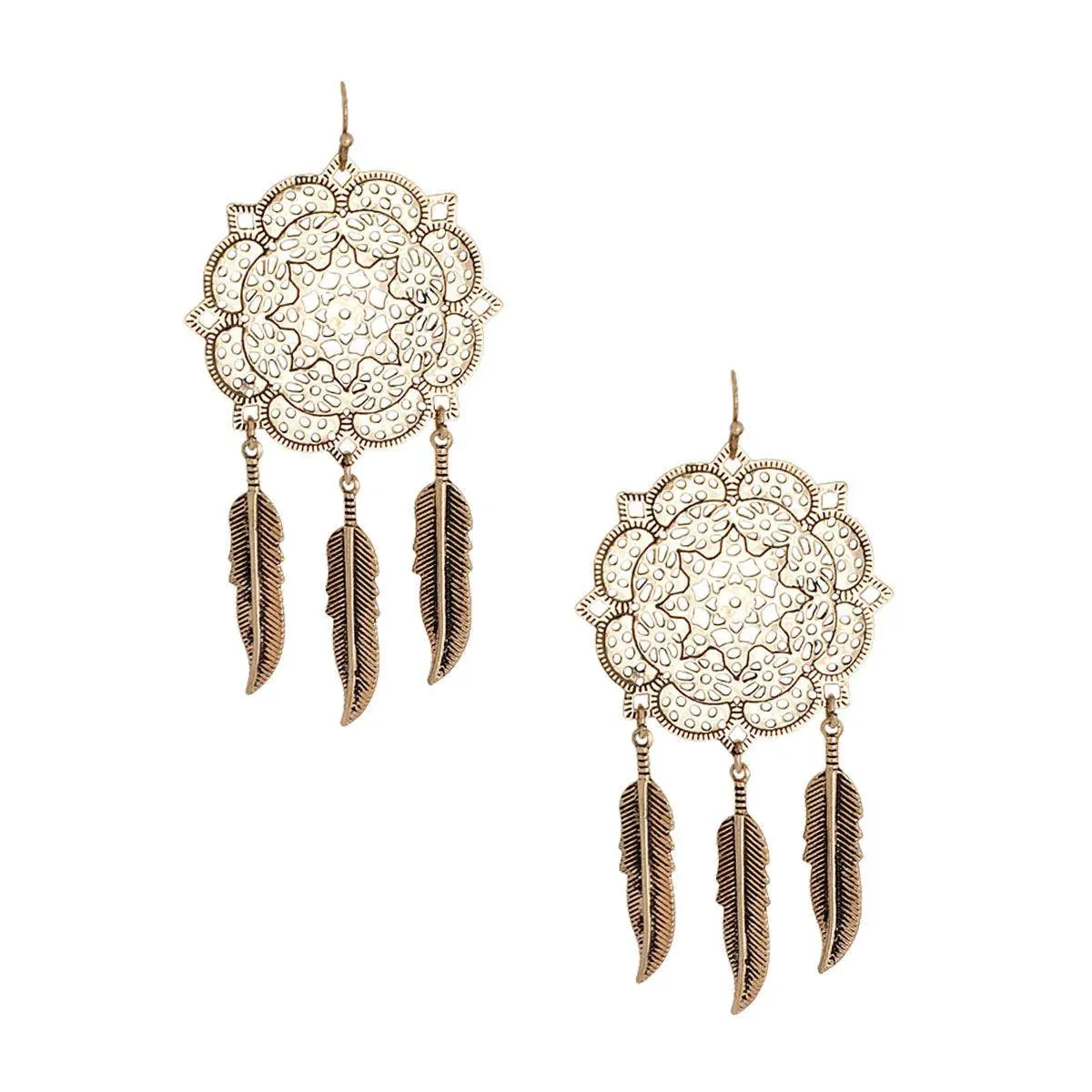 Burnished Gold Feather Mandala Earrings Await