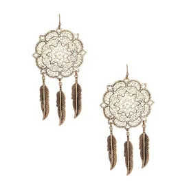 Burnished Gold Feather Mandala Earrings Await