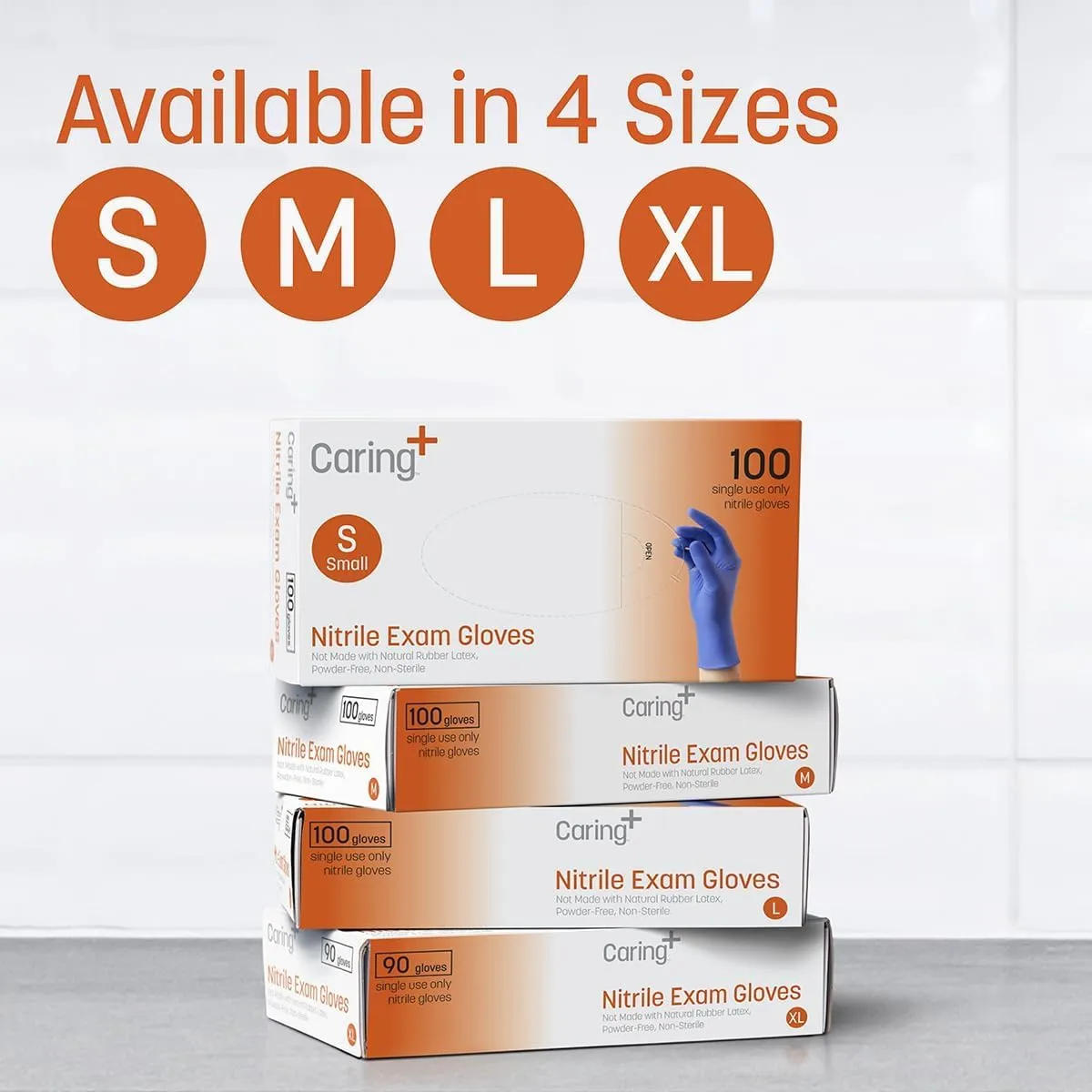 Caring Nitrile Exam Gloves, Blue, Powder-Free, Disposable Gloves for Medical Care, First Aid, Cleaning, Food Prep