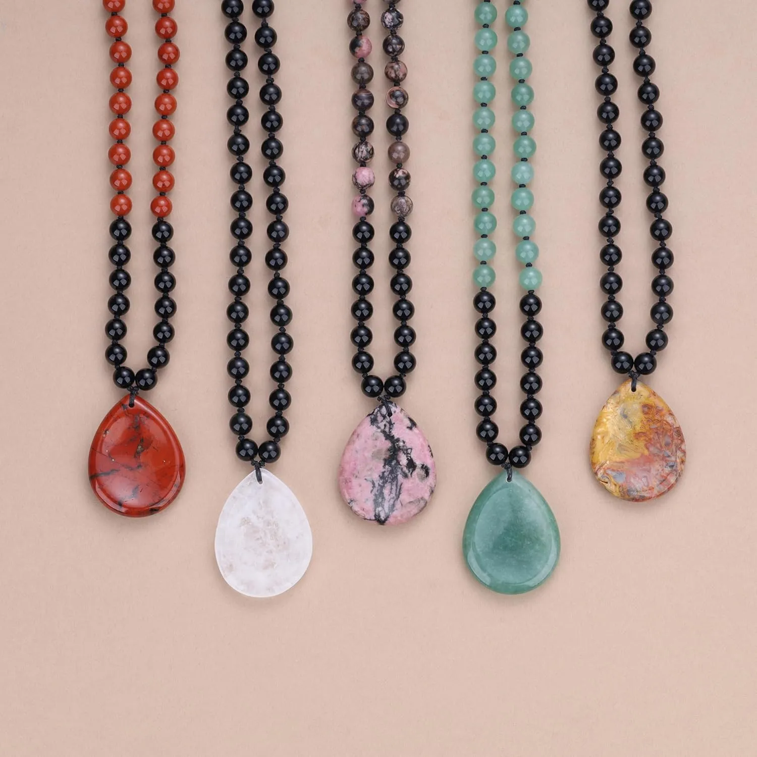 COAI Thumb Worry Stones Necklace for Men Women, Handmade 108 Mala Beaded Necklace for Women Men 8MM