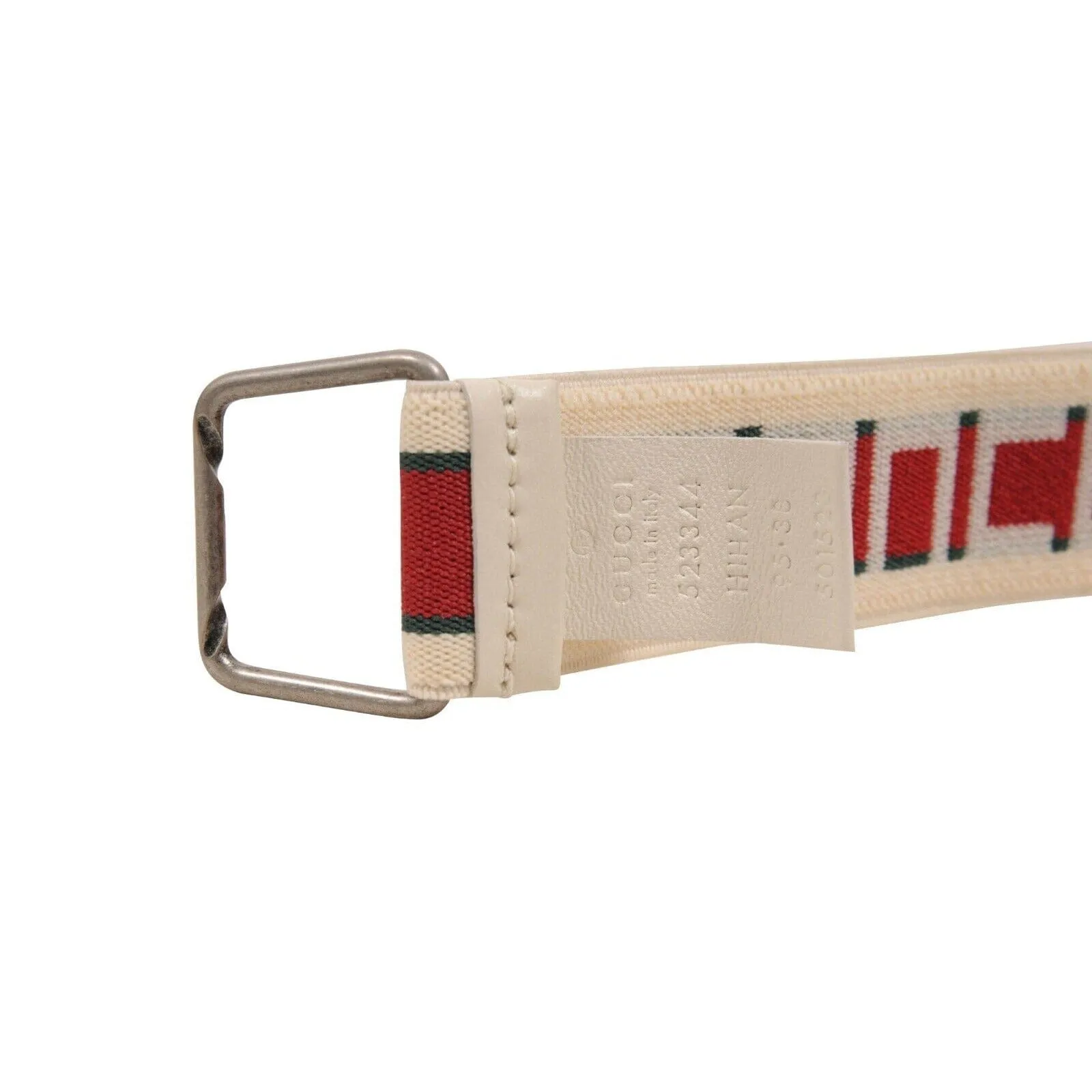 Cream White Red Stretch Fabric Logo Stripe Elastic Belt