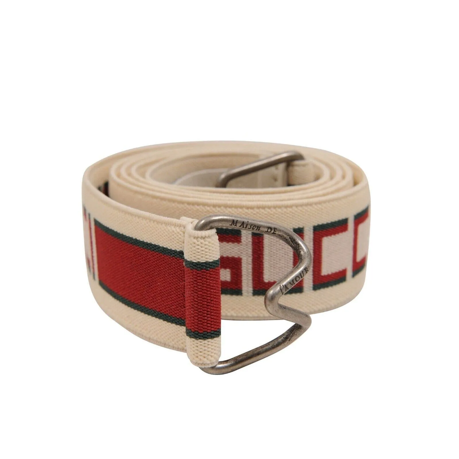 Cream White Red Stretch Fabric Logo Stripe Elastic Belt