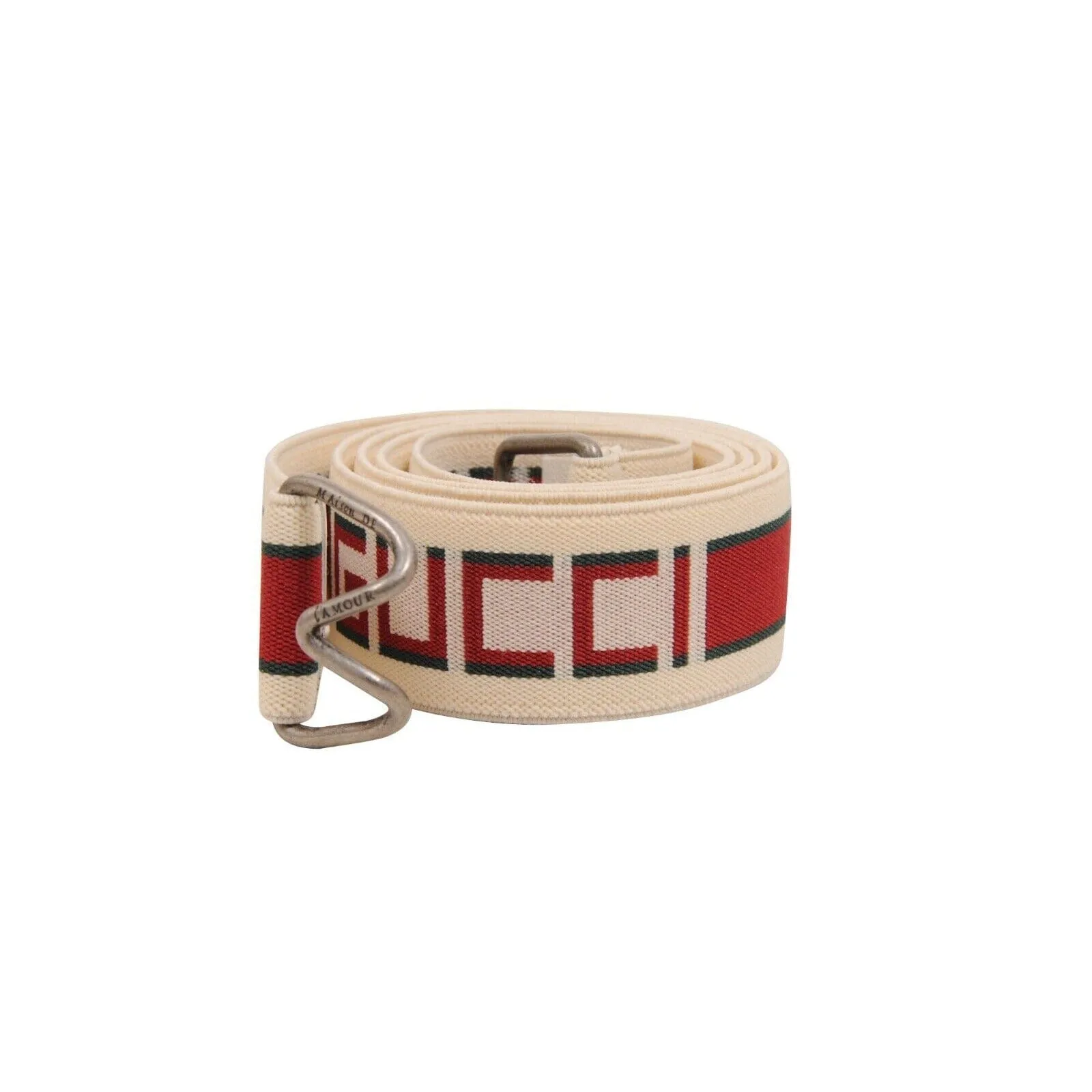 Cream White Red Stretch Fabric Logo Stripe Elastic Belt