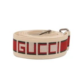 Cream White Red Stretch Fabric Logo Stripe Elastic Belt
