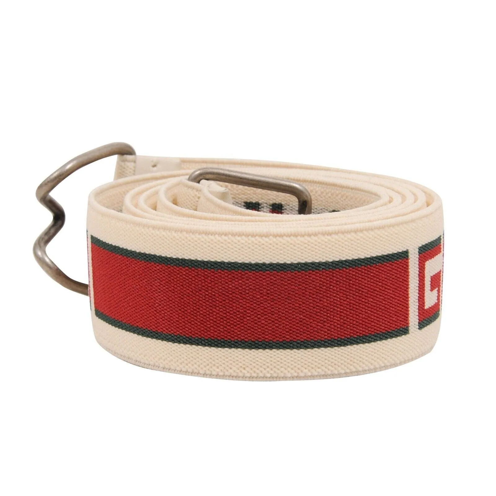 Cream White Red Stretch Fabric Logo Stripe Elastic Belt