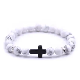 Cross Bead Bracelet <br> Marble White