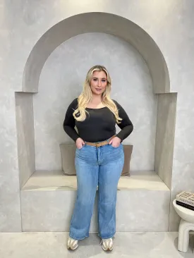 Curve Wide Leg Stretch Jeans With Belt