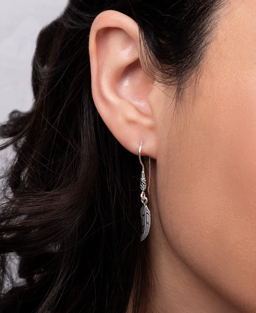 Dainty Feather Design Sterling Silver Dangle Earrings