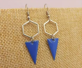 Dark Blue & Silver Tone Geometric Drop Earrings