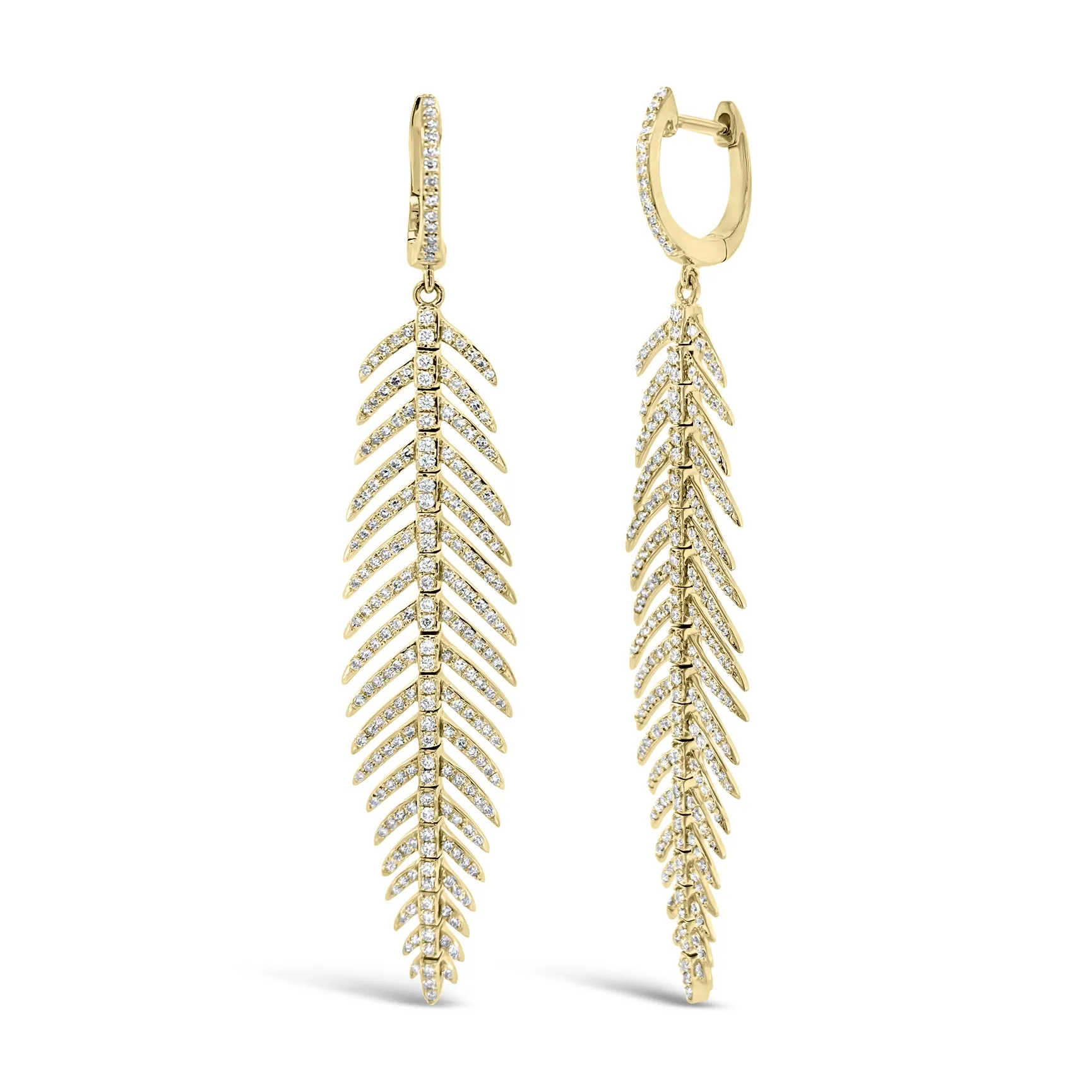 Diamond Feather Dangle Earrings