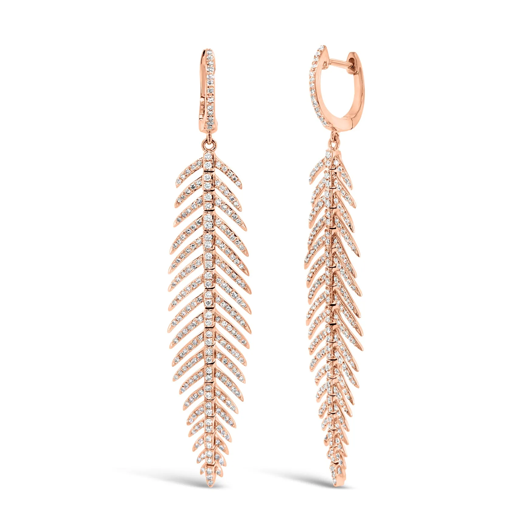 Diamond Feather Dangle Earrings