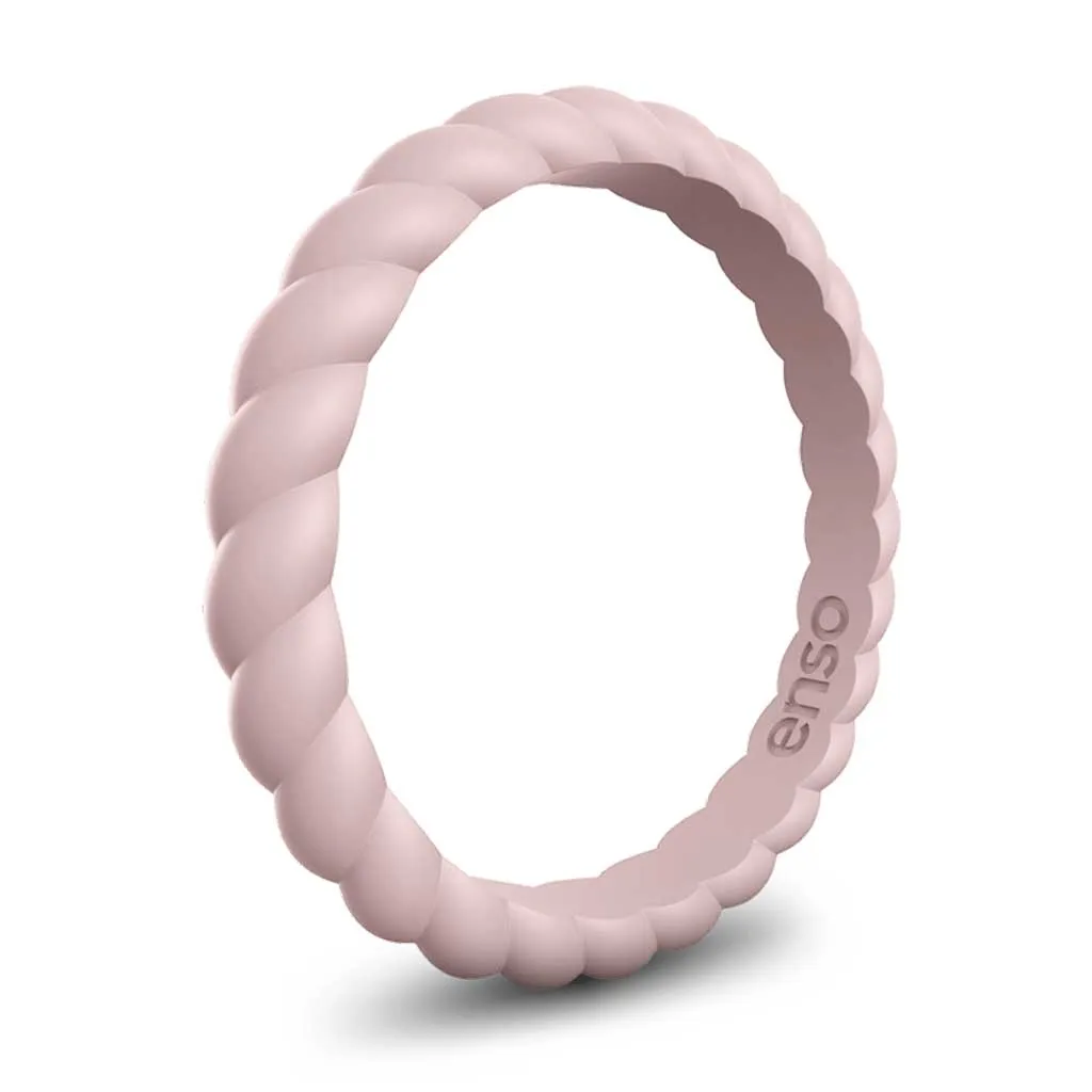 Enso Rings Braided Stackables Silicone Ring Triple Pack - Obsidian/Pink/White