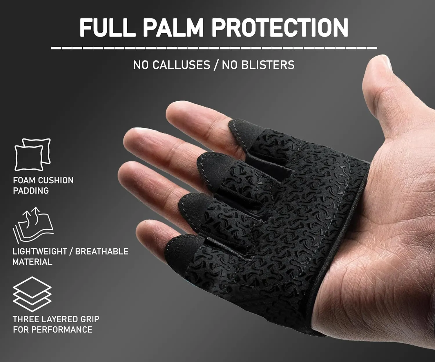 FITNESS FORCE Workout Gloves for Men & Women - Partial Weight Lifting Gloves with Non-Slip Gym Grip, Calluses Guard & Fingerless Design for Exercise